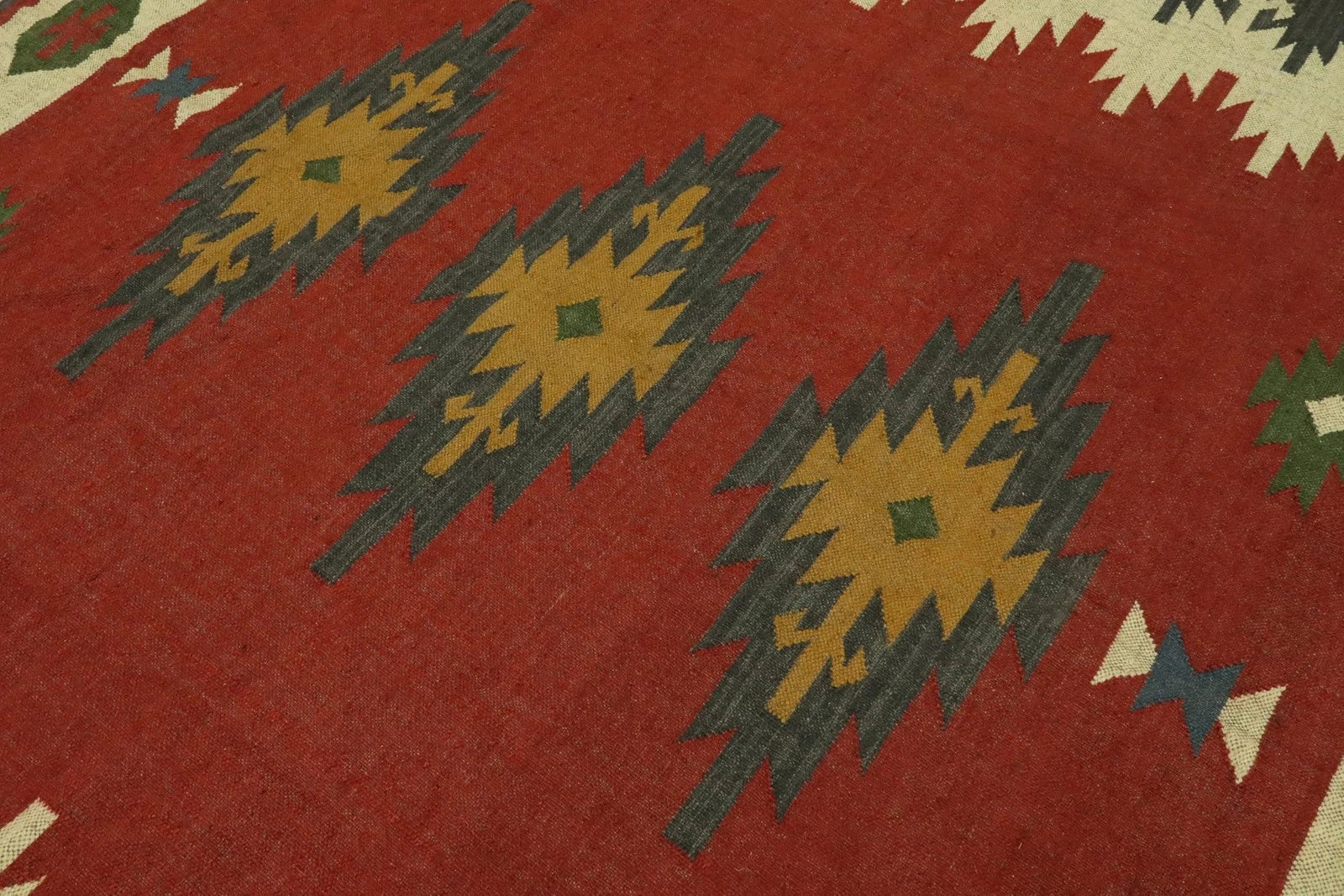 Wool Jute Rug Kilim Traditional Rustic Look Dhurrie Living Room Bedroom Carpet (KLM-70)