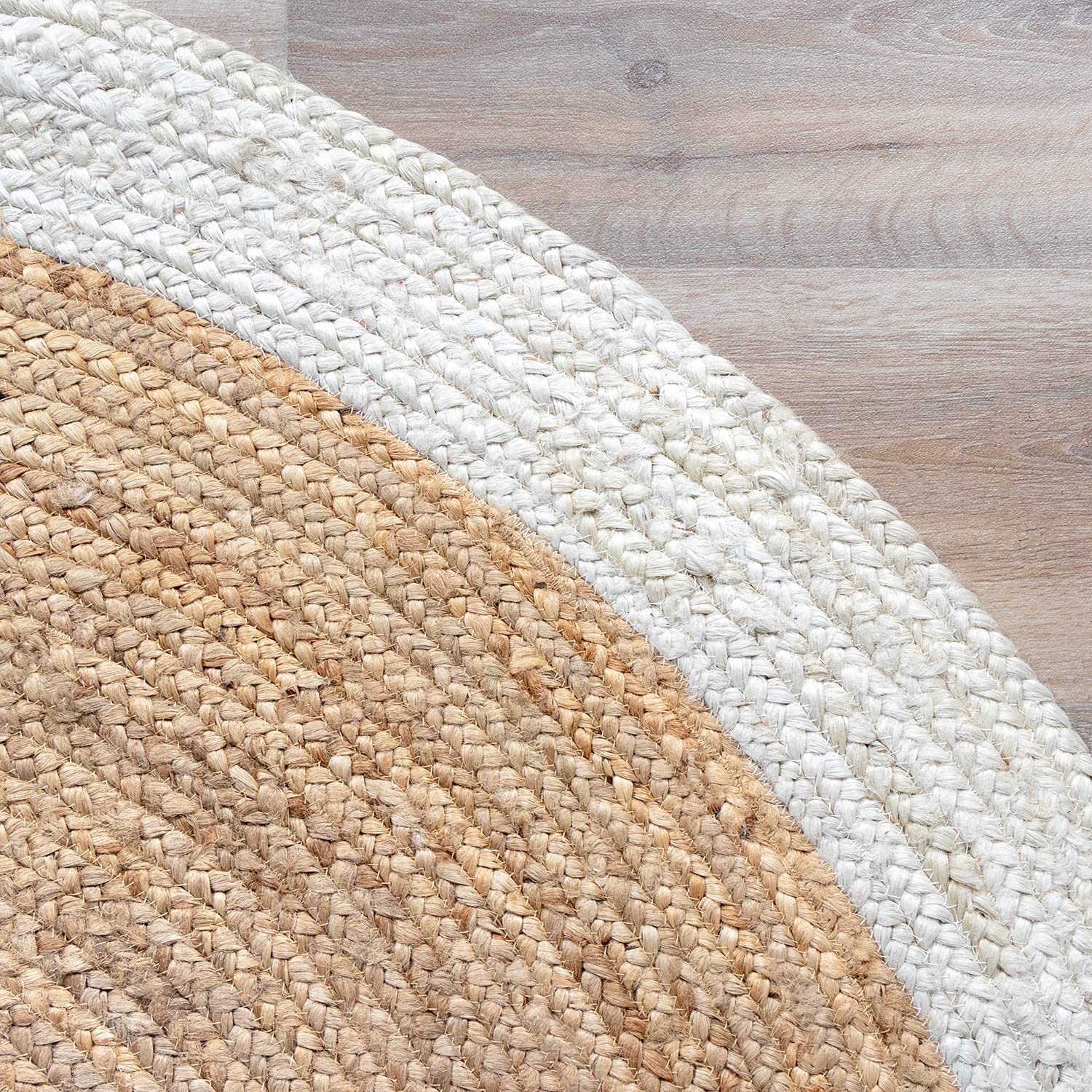 Ripaz Vogue - Tapis rond en jute tressé à la main aspect rustique beige avec bordure blanche 