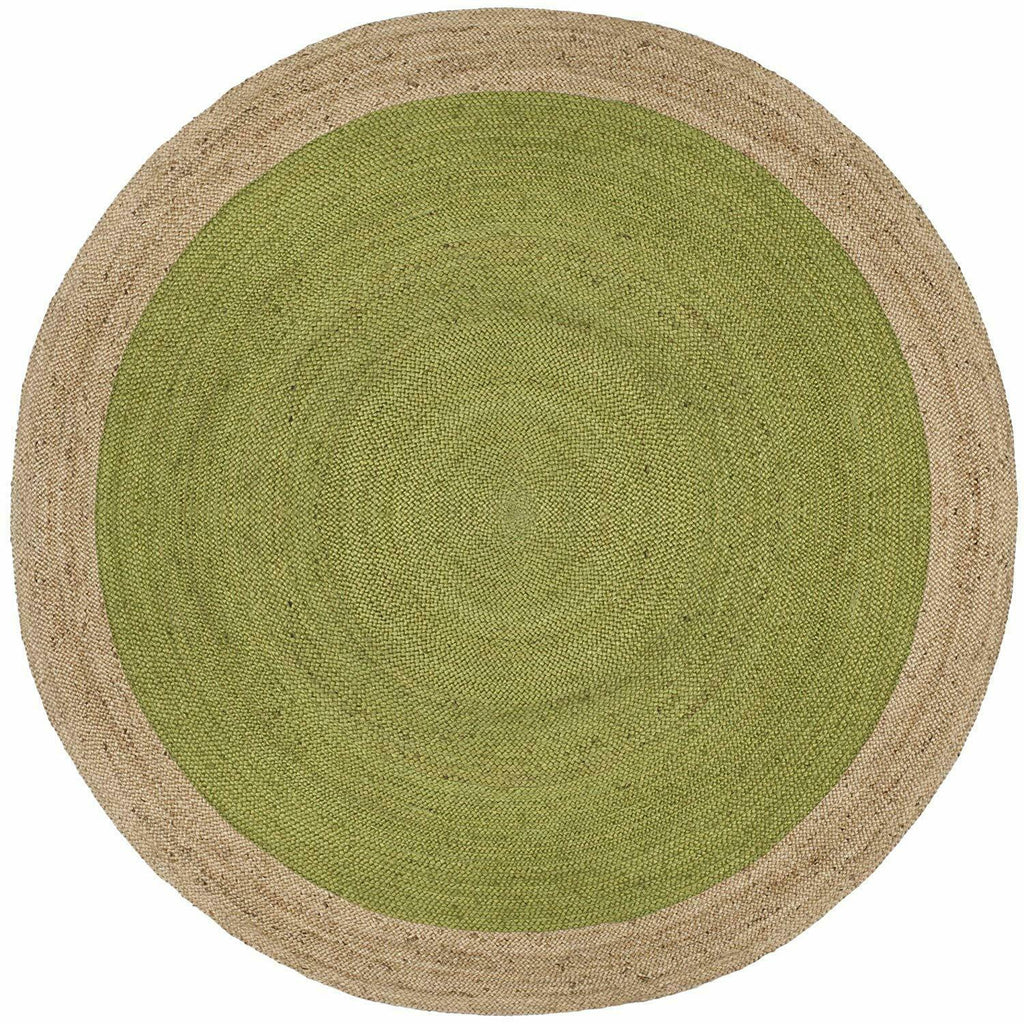 Ripaz Vogue - Tapis rond en jute tressé à la main - Paillasson de ferme en jute vert avec bordure beige 
