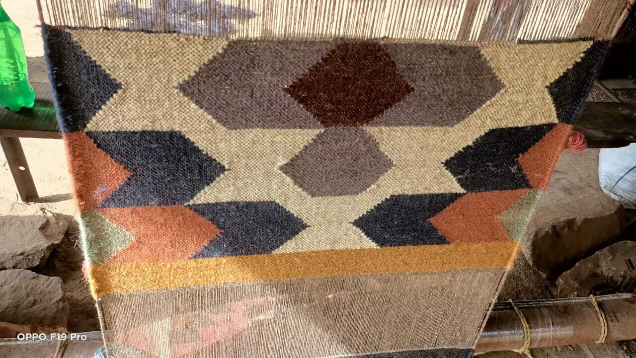 Wool Jute Rug Kilim Traditional Rustic Look Dhurrie Living Room Bedroom Carpet (KLM-17)