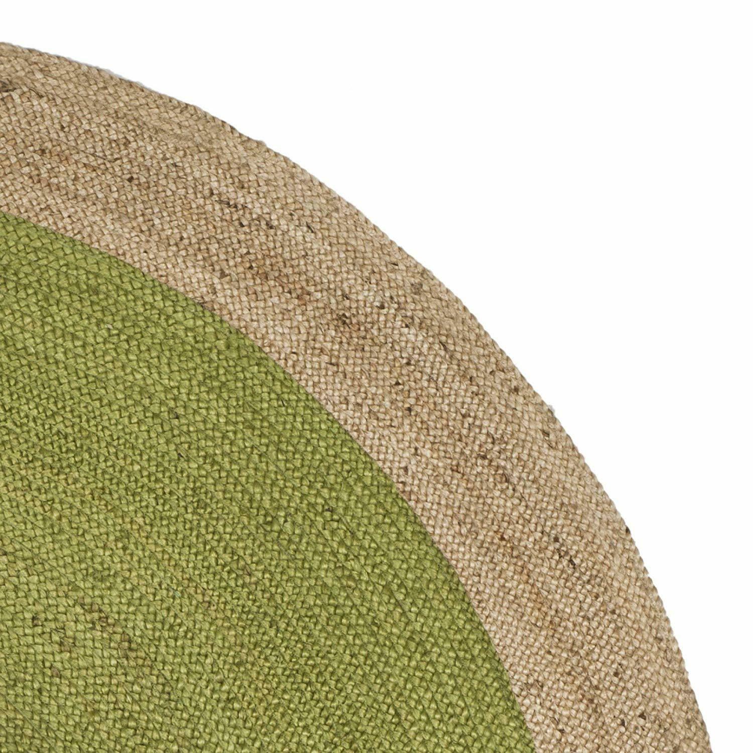 Ripaz Vogue - Tapis rond en jute tressé à la main - Paillasson de ferme en jute vert avec bordure beige 