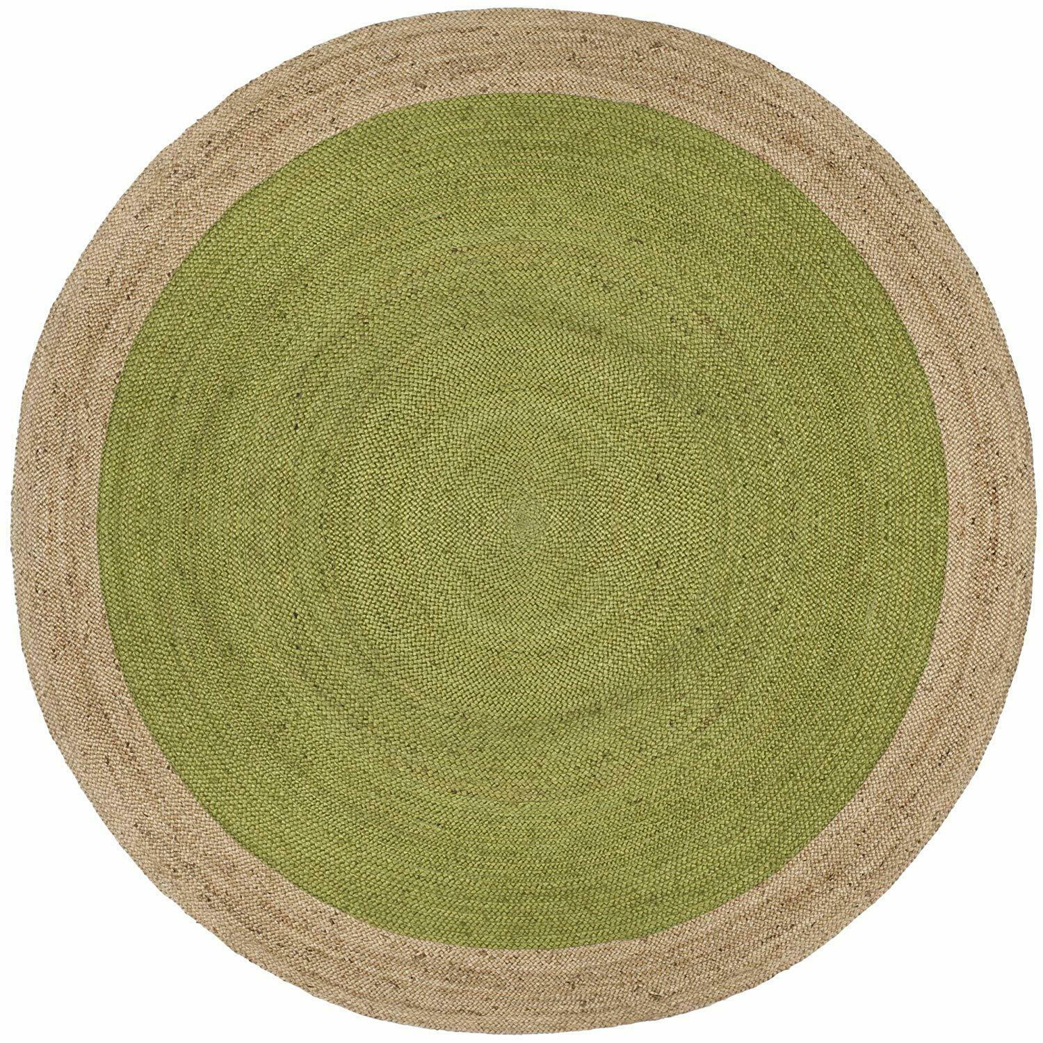 Ripaz Vogue - Tapis rond en jute tressé à la main - Paillasson de ferme en jute vert avec bordure beige 