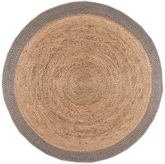 Ripaz Vogue - Runder Teppich aus Jute, Schwarz mit beigem Rand, handgefertigt 