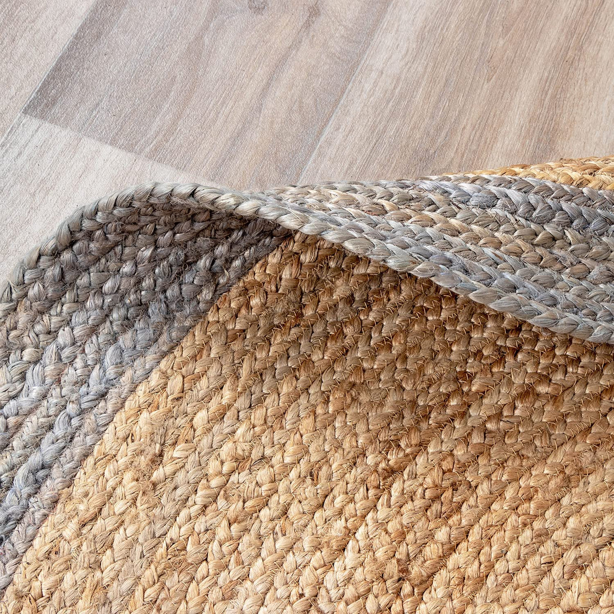 Ripaz Vogue - Runder Teppich aus Jute, Schwarz mit beigem Rand, handgefertigt 