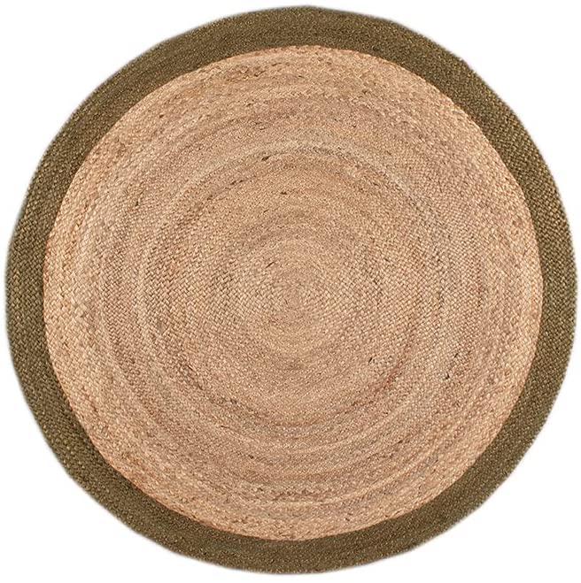 Ripaz Vogue - Runder Teppich aus Jute, Schwarz mit beigem Rand, handgefertigt 