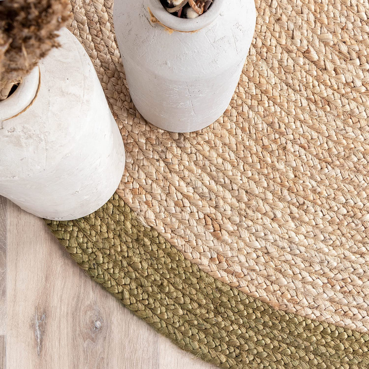 Ripaz Vogue - Runder Teppich aus Jute, Schwarz mit beigem Rand, handgefertigt 