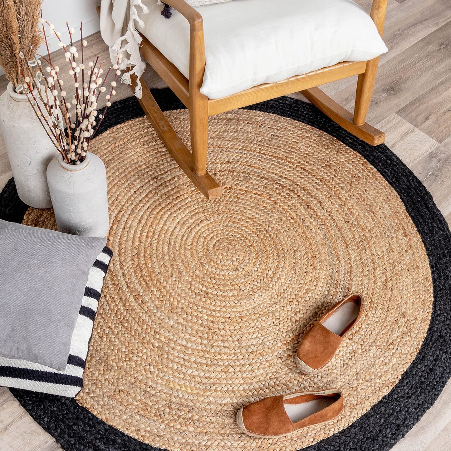 Jute Rug Design Braided Handwoven Round Jute Rug Eco-Friendly Boho Area Carpet