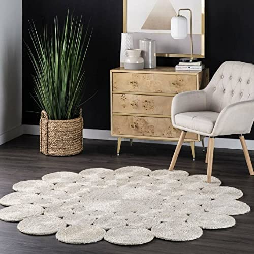 Ripaz Vogue - Tapis rond en jute tressé à la main aspect rustique beige avec bordure jaune 