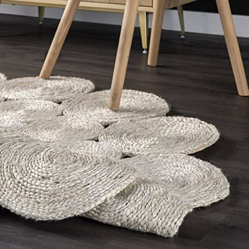Jute Rug Round Circle Design Braided Jute Area Rug, White