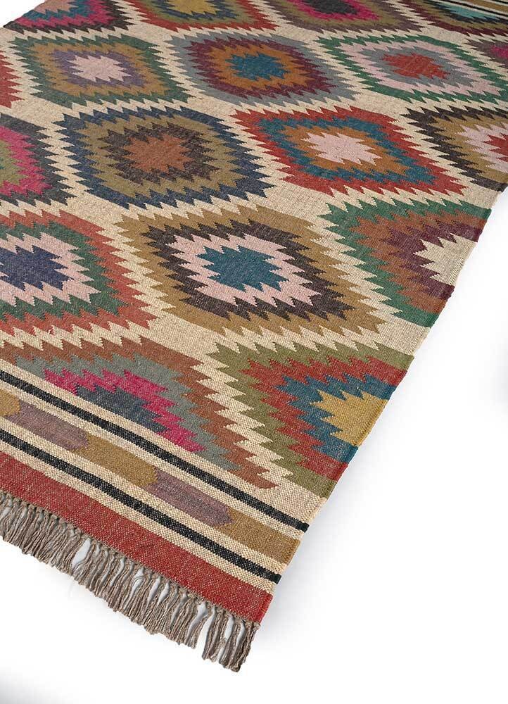 Wool Jute Rug Kilim Traditional Rustic Look Dhurrie Living Room Bedroom Carpet (KLM-47)
