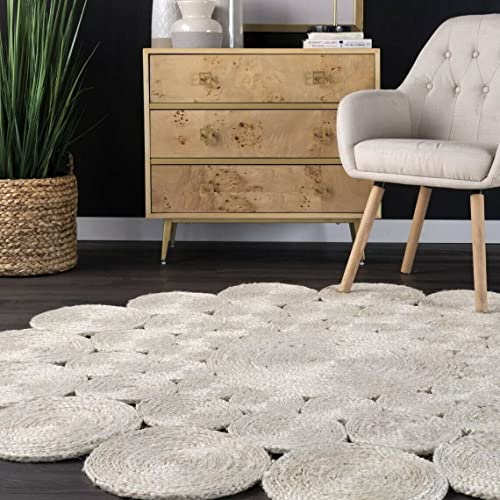 Jute Rug Round Circle Design Braided Jute Area Rug, White