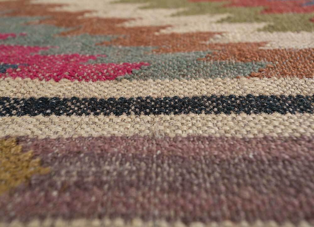 Wool Jute Rug Kilim Traditional Rustic Look Dhurrie Living Room Bedroom Carpet (KLM-47)