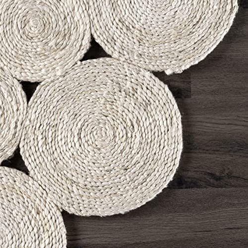 Ripaz Vogue - Tapis rond en jute tressé à la main aspect rustique beige avec bordure jaune 