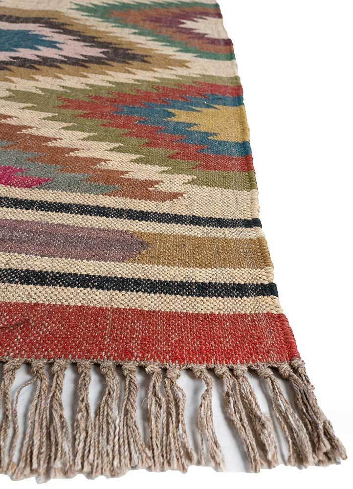 Wool Jute Rug Kilim Traditional Rustic Look Dhurrie Living Room Bedroom Carpet (KLM-47)