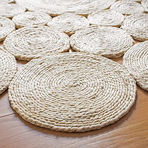 Jute Rug Round Circle Design Braided Jute Area Rug, White
