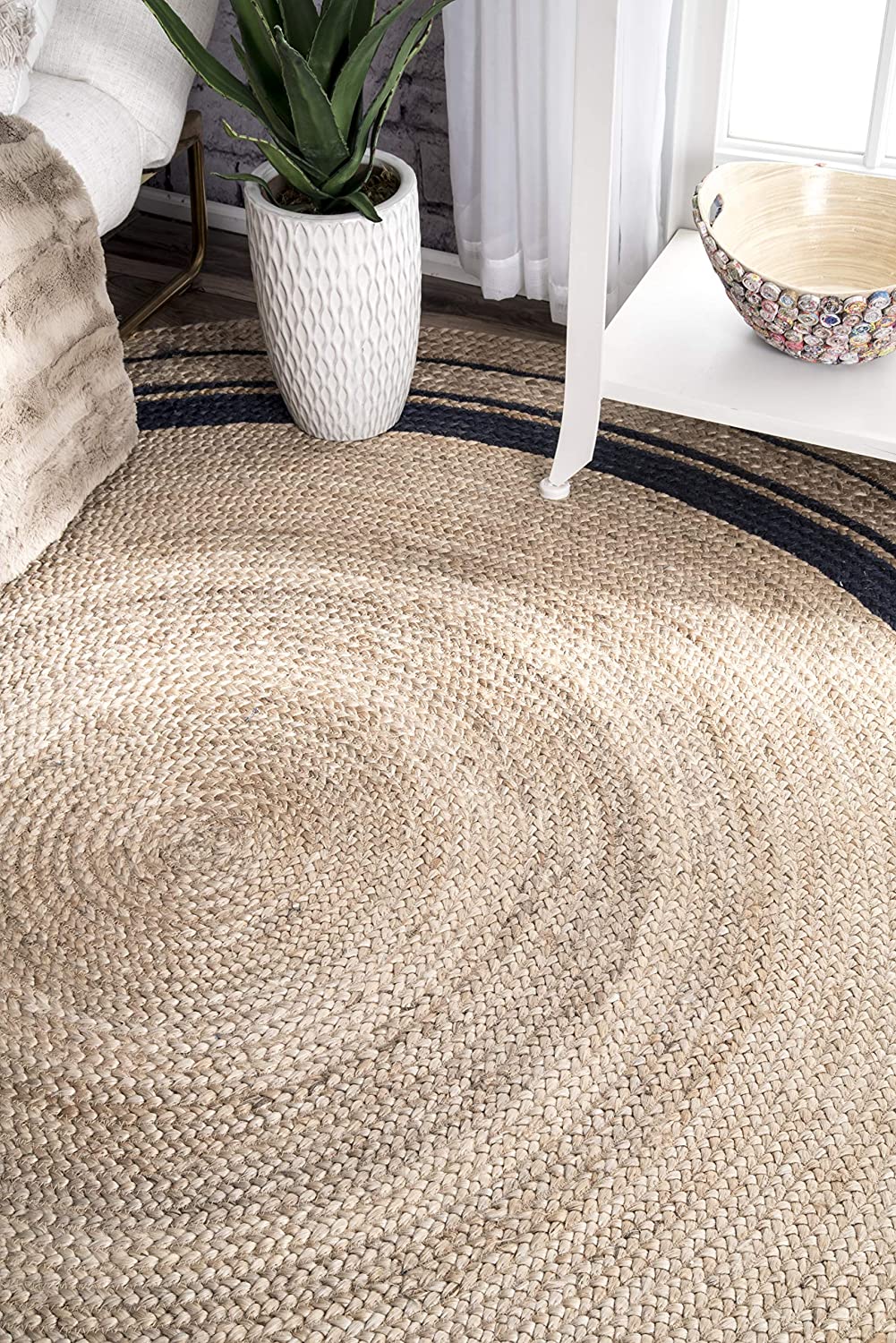 Ripaz Vogue - Rug Round in Jute Hand Braided Rustic Look Area Rug