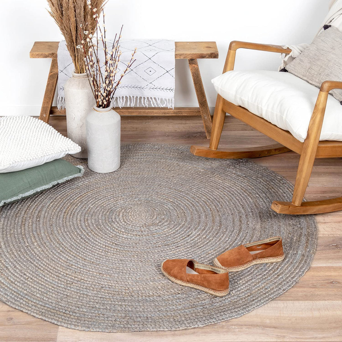 Ripaz Vogue - Handmade Jute Rug Round Braided Natural Area Carpet Boho Living Room Decor