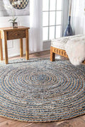 Ripaz Vogue - Tapis rond en jute denim tressé à la main, aspect rustique, pour le salon