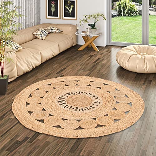 Jute Rug Circle Design Braided Eco-Friendly Round Jute Rug Handmade Bohemian Area Carpet