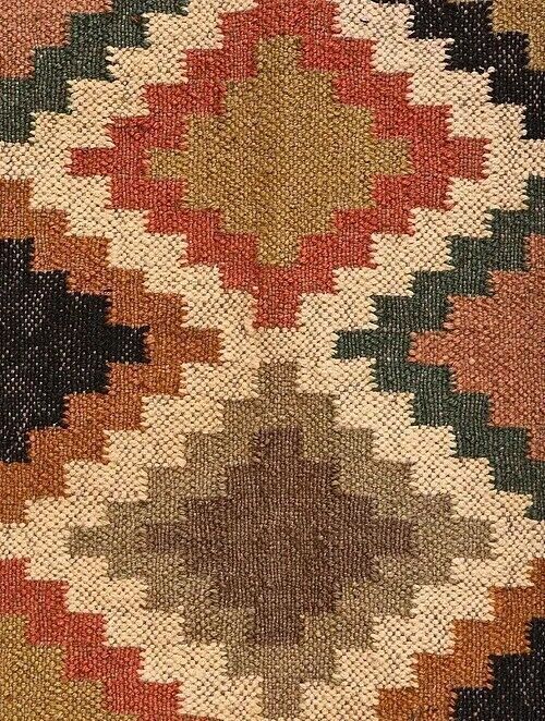 Wool Jute Rug Kilim Traditional Rustic Look Dhurrie Living Room Bedroom Carpet (KLM-48)