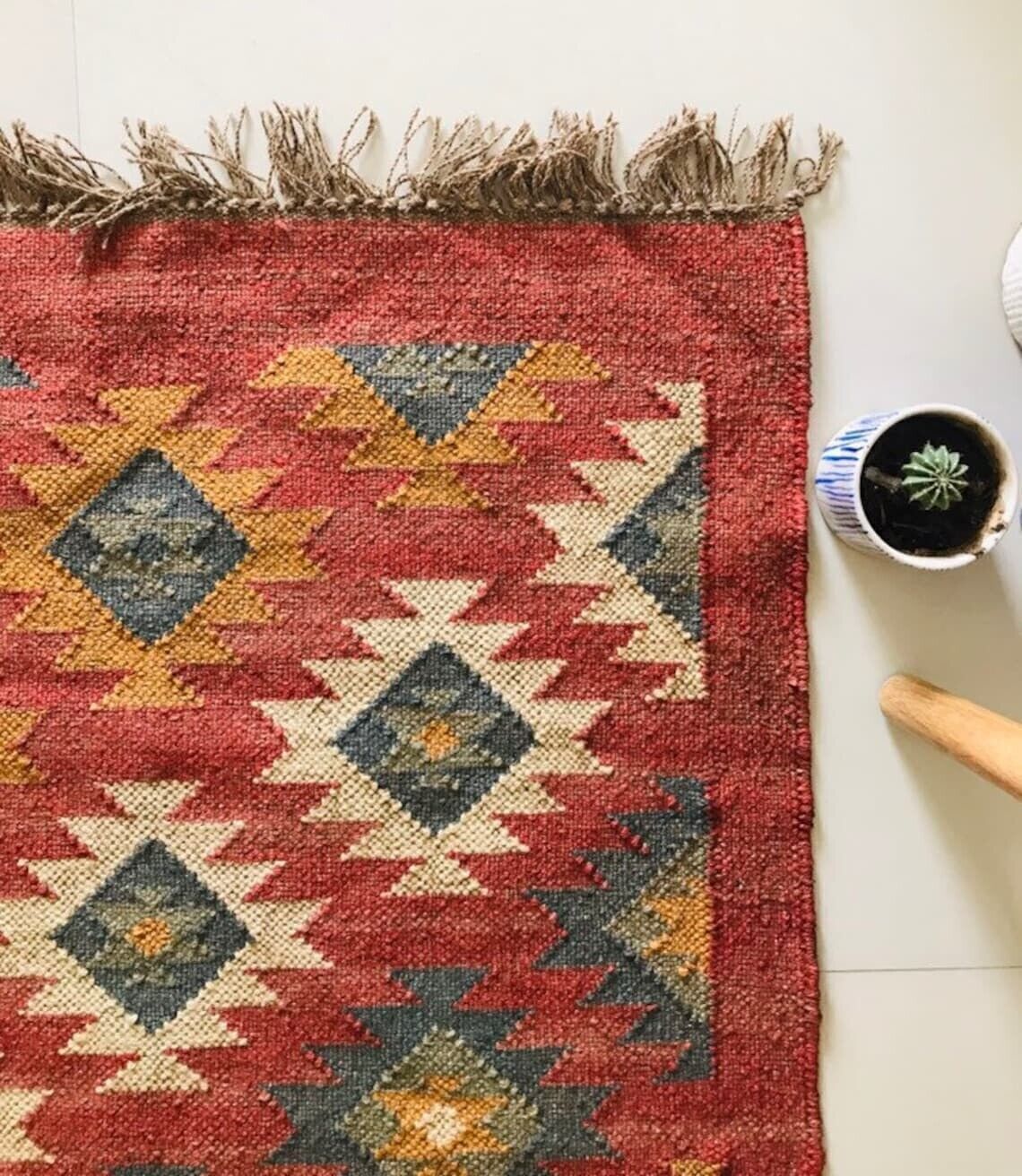 Ripaz Vogue Jute-Teppich, rechteckig, handgeflochten, modernes Design, für Wohnzimmer, Blau und Beige 