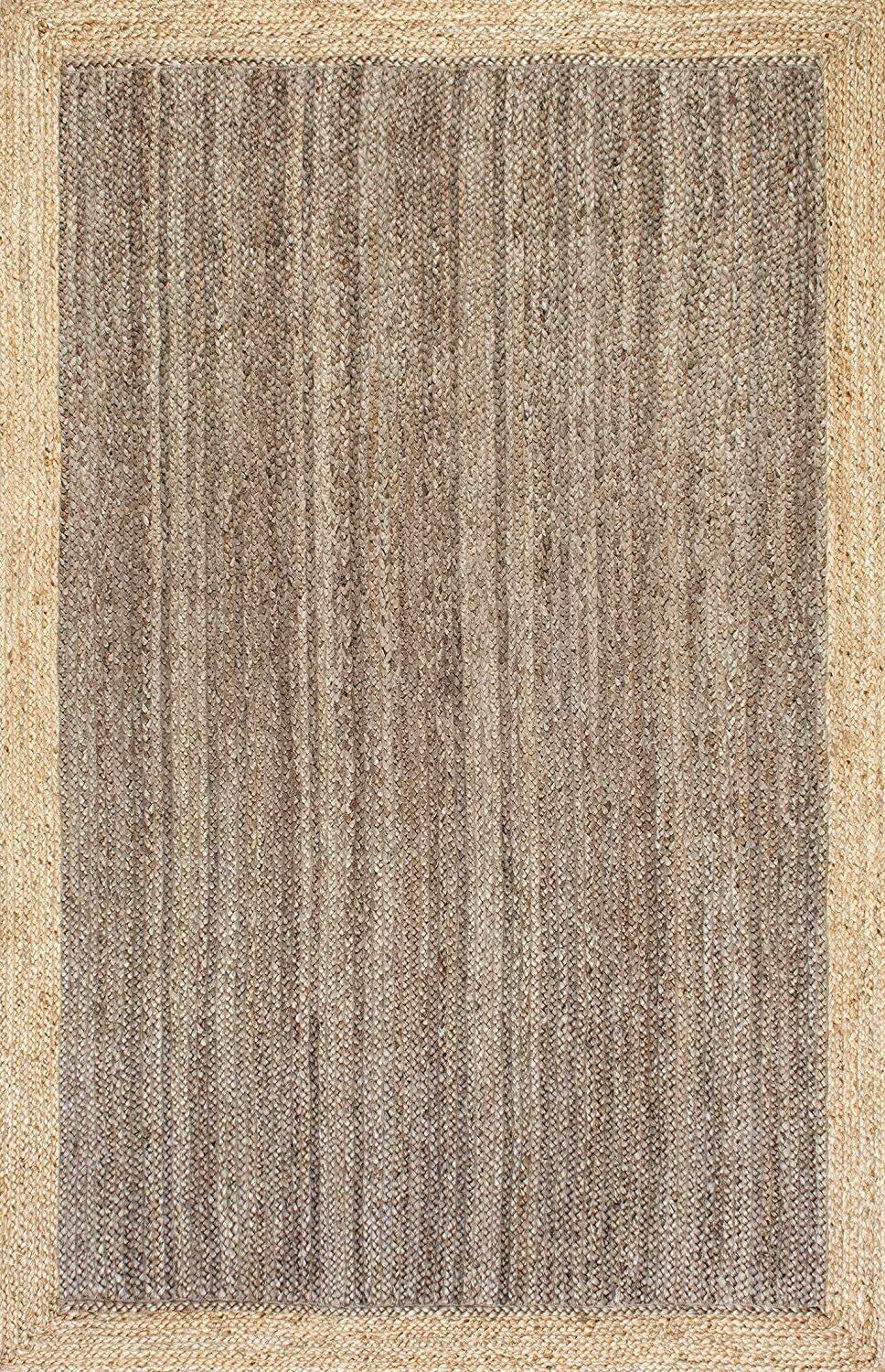 Ripaz Vogue - Rug Round in Jute Hand Braided Rustic Look Area Rug Grey with Beige Border