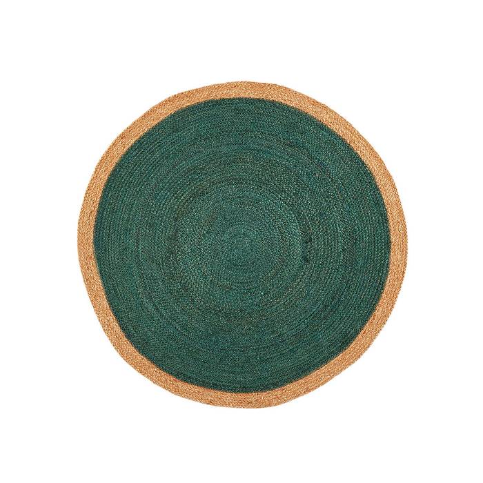 Ripaz Vogue - Tapis rond en jute tressé à la main aspect rustique beige avec bordure jaune 