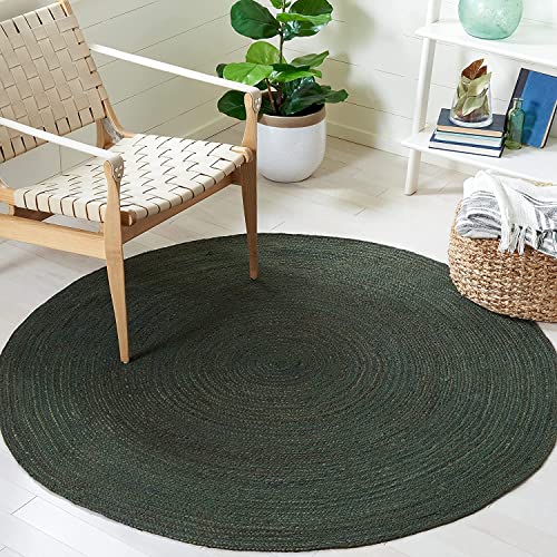 Natural Jute Rug – Eco-Friendly Handmade Round Carpet Farmhouse Jute Living Room Rug, Dark Green