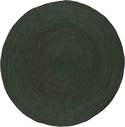 Natural Jute Rug – Eco-Friendly Handmade Round Carpet Farmhouse Jute Living Room Rug, Dark Green