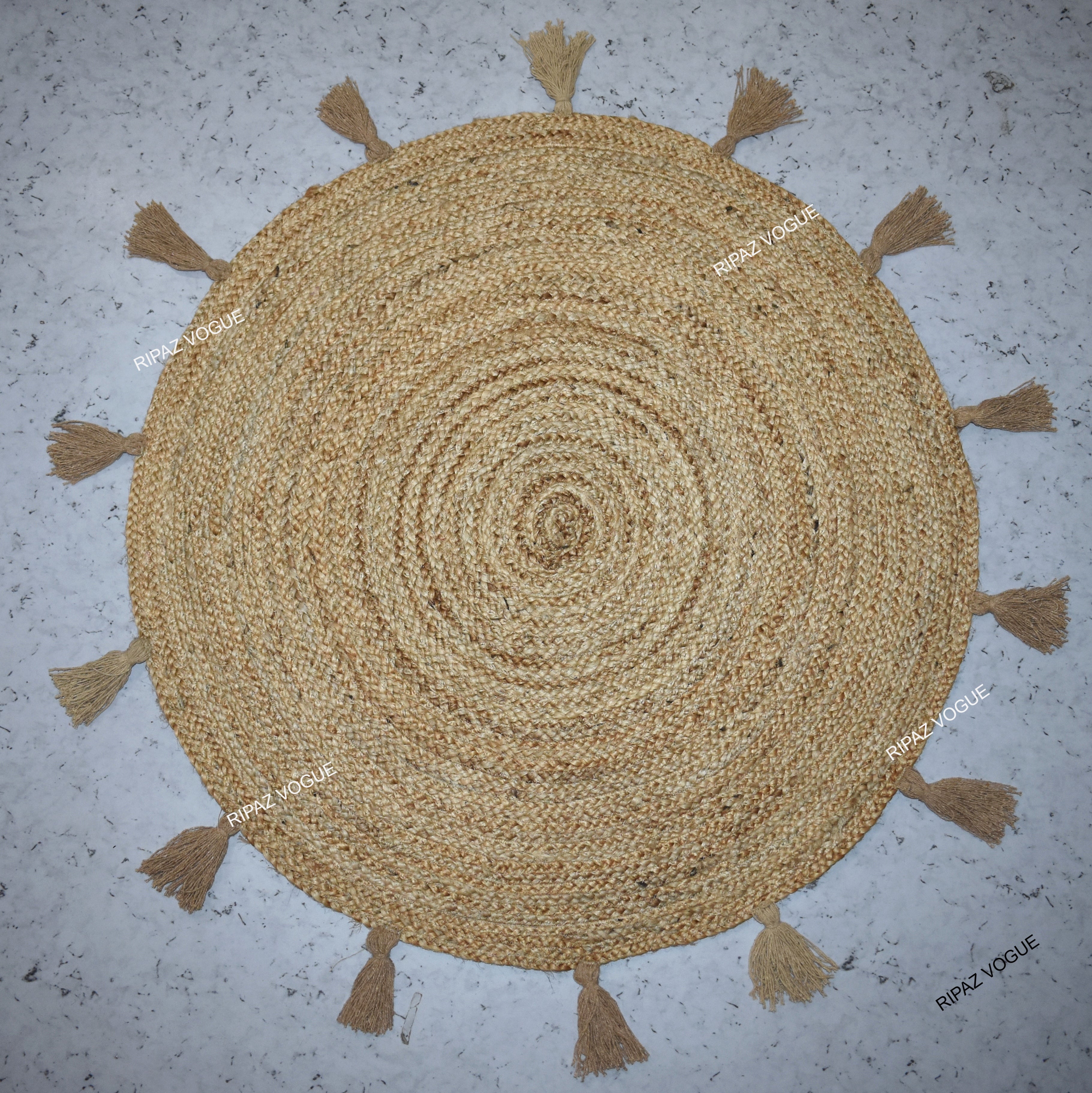 Ripaz Vogue - Tapis rond en jute tressé à la main pour porte de ferme 