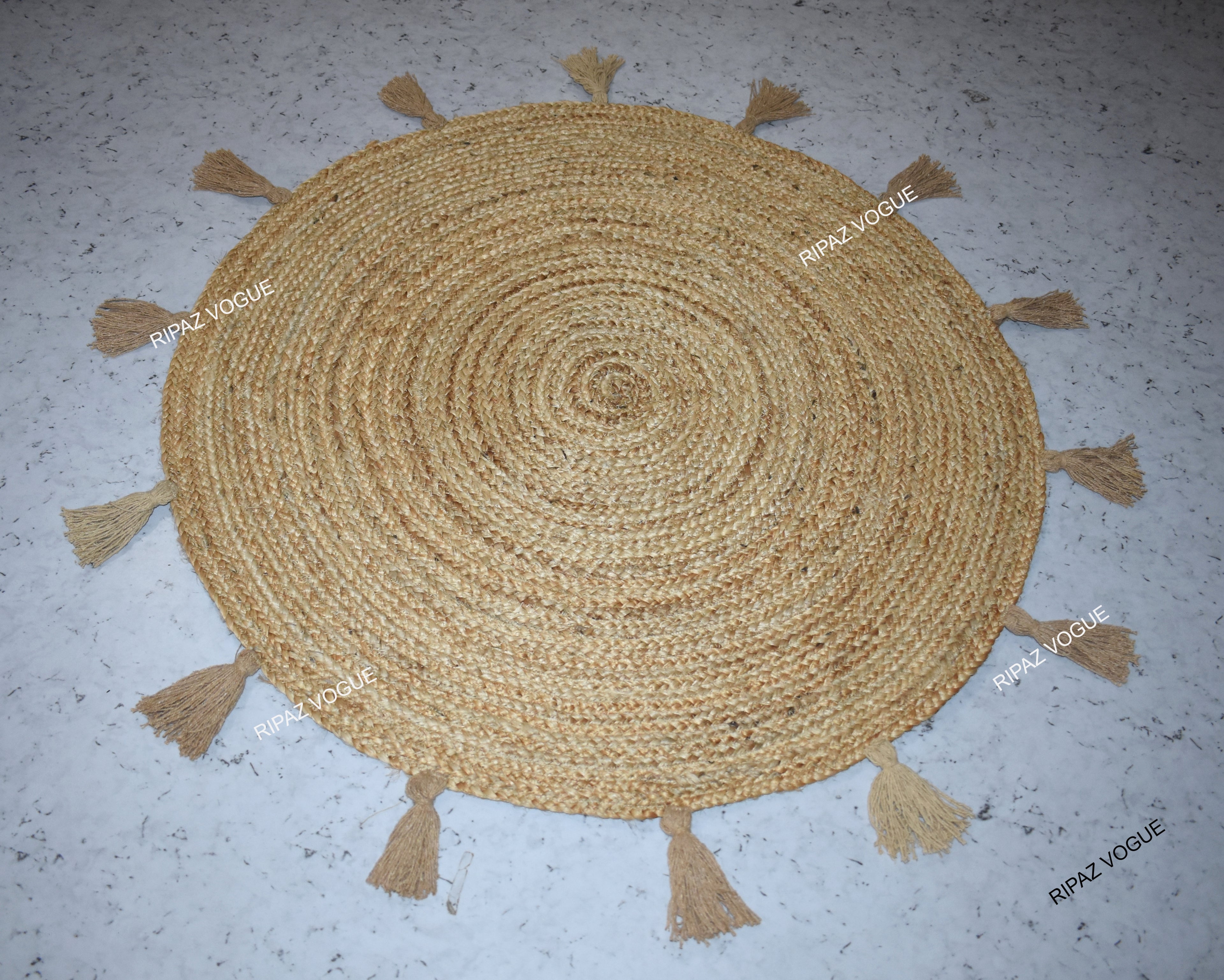 Ripaz Vogue - Tapis rond en jute tressé à la main pour porte de ferme 