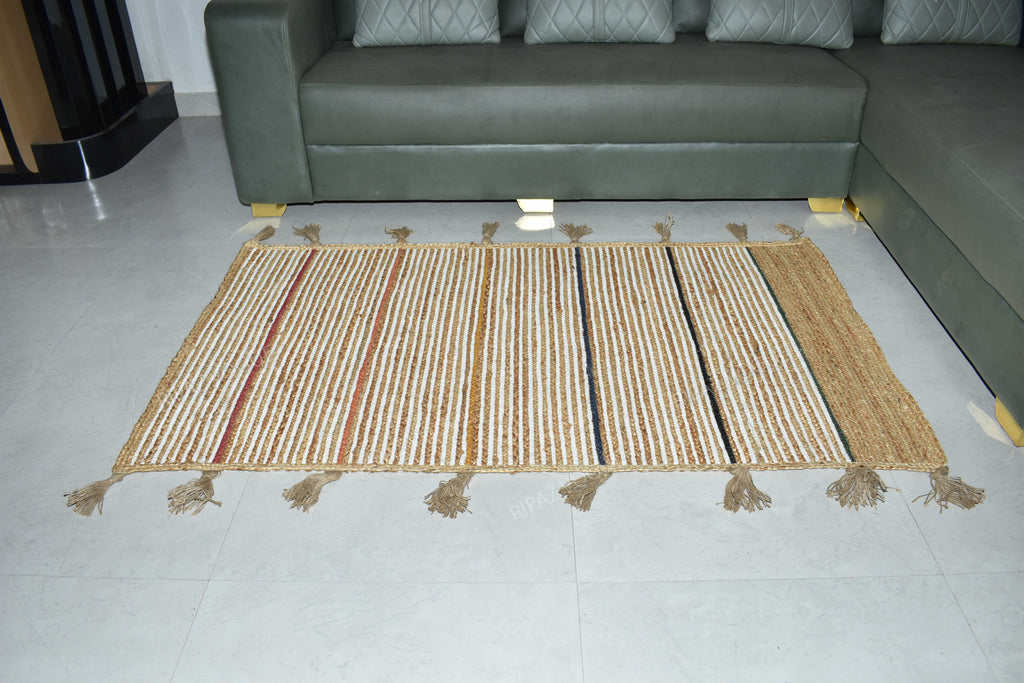 Ripaz Vogue Floor Carpet Natural Jute & Cotton Hand Braided Rectangle Runners Rug for Living Room Hallway