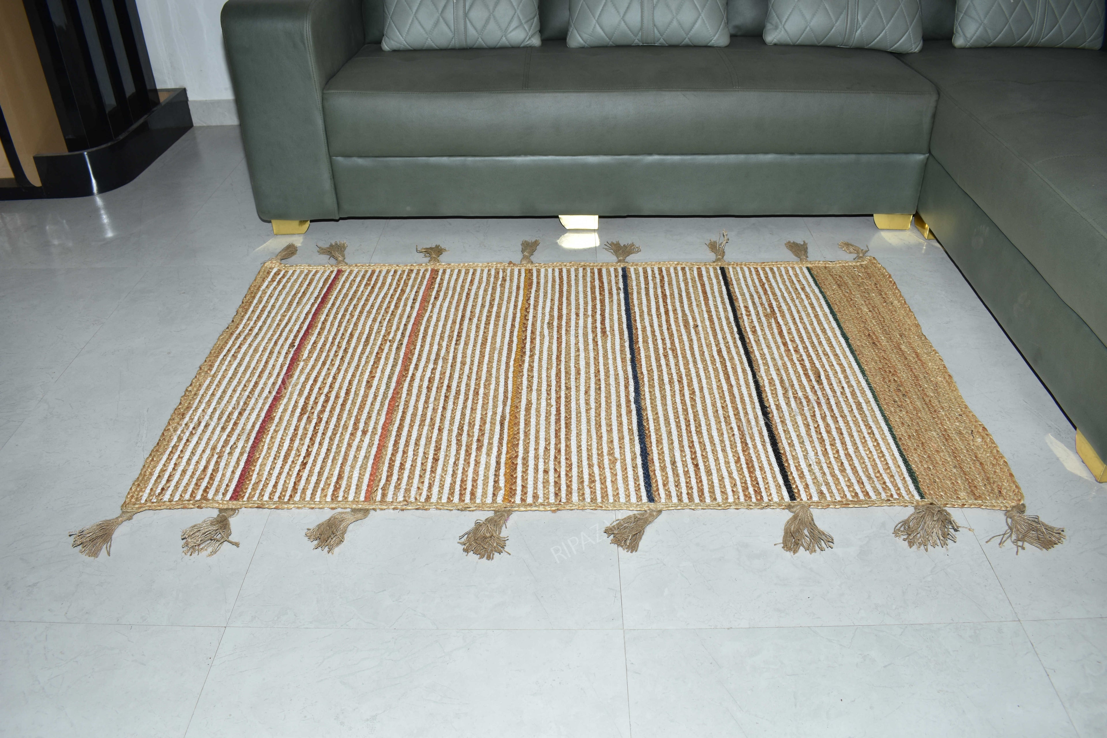 Ripaz Vogue Floor Carpet Natural Jute & Cotton Hand Braided Rectangle Runners Rug for Living Room Hallway