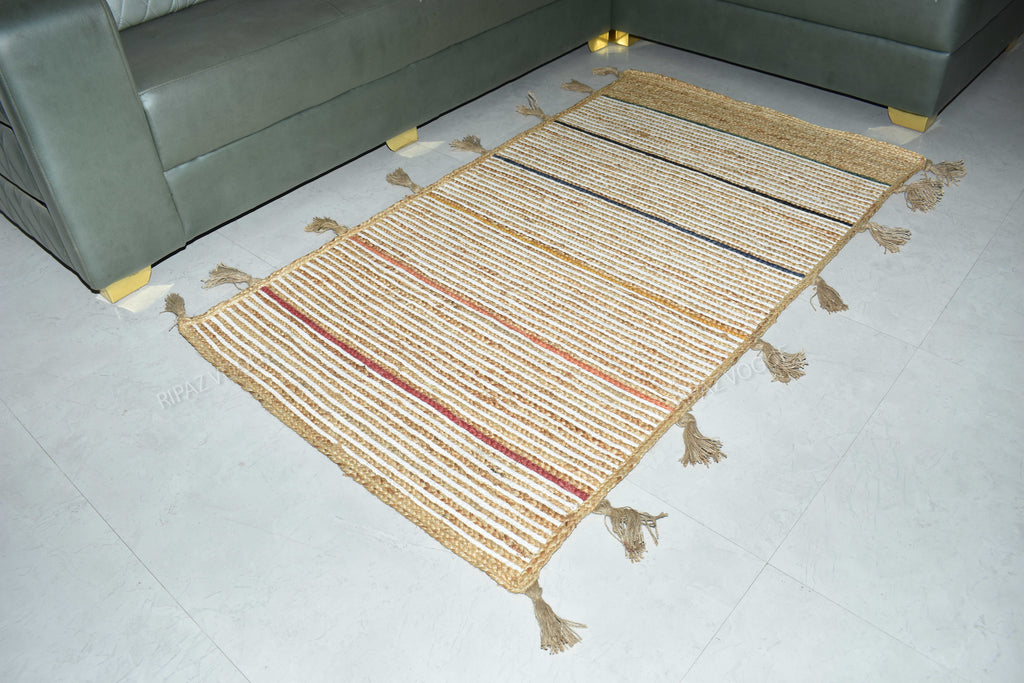 Ripaz Vogue Floor Carpet Natural Jute & Cotton Hand Braided Rectangle Runners Rug for Living Room Hallway