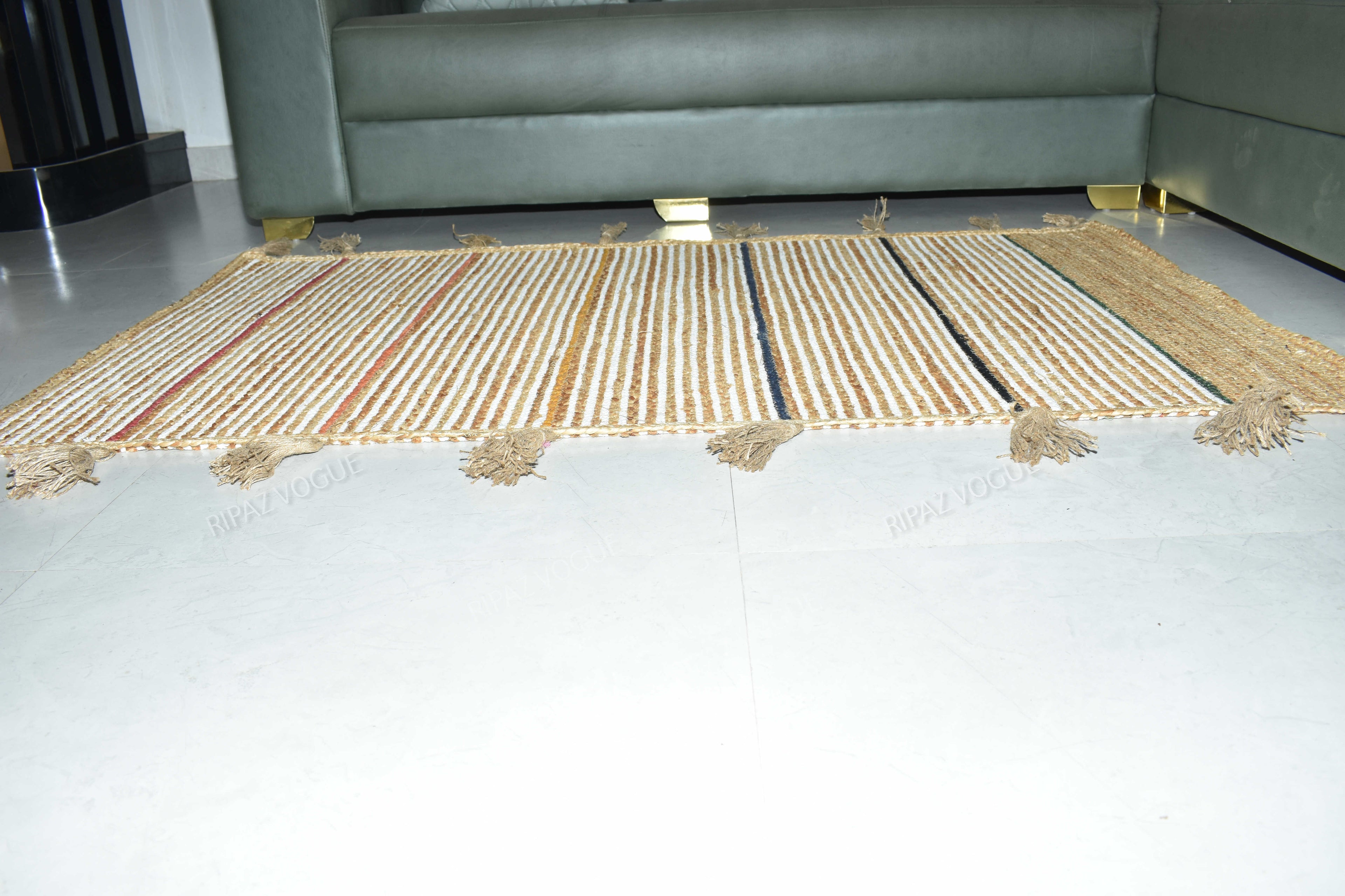 Ripaz Vogue Floor Carpet Natural Jute & Cotton Hand Braided Rectangle Runners Rug for Living Room Hallway