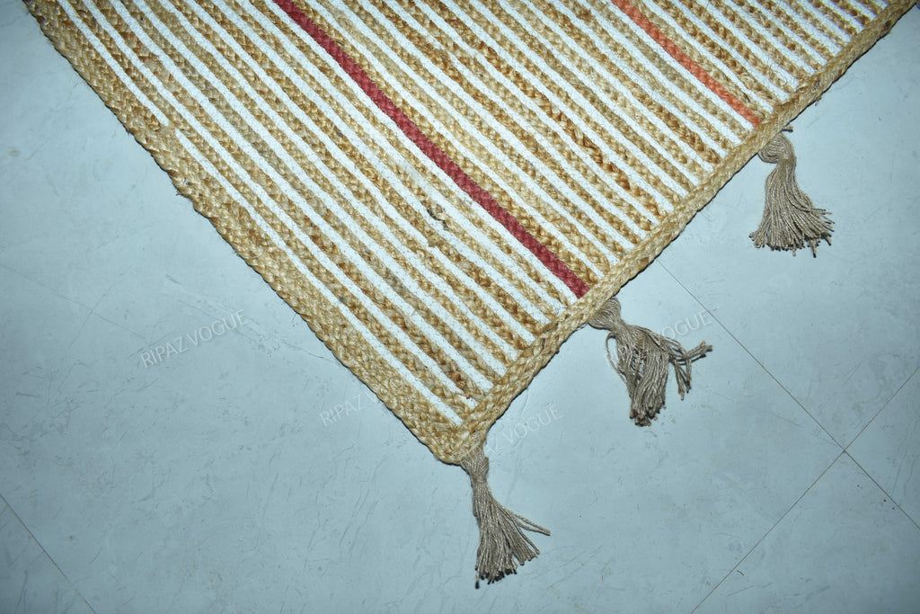 Ripaz Vogue Floor Carpet Natural Jute & Cotton Hand Braided Rectangle Runners Rug for Living Room Hallway