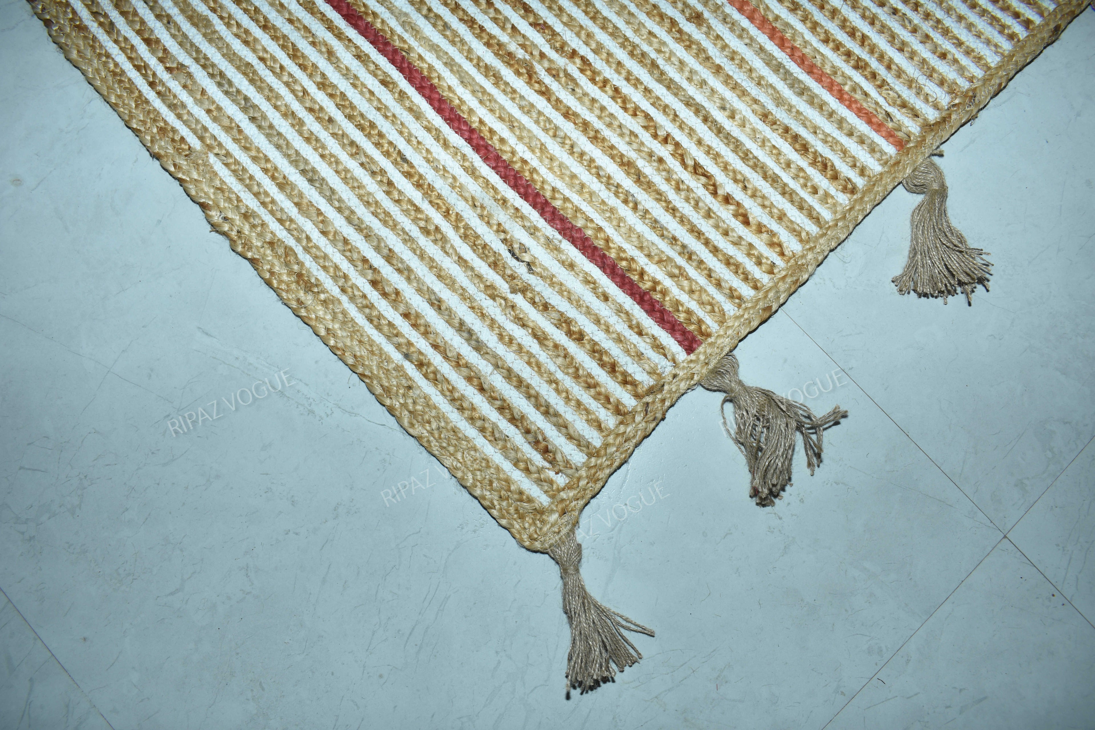 Ripaz Vogue Floor Carpet Natural Jute & Cotton Hand Braided Rectangle Runners Rug for Living Room Hallway