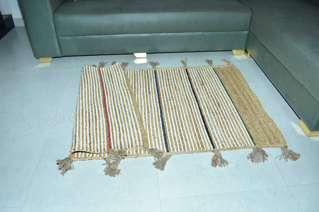 Ripaz Vogue Floor Carpet Natural Jute & Cotton Hand Braided Rectangle Runners Rug for Living Room Hallway