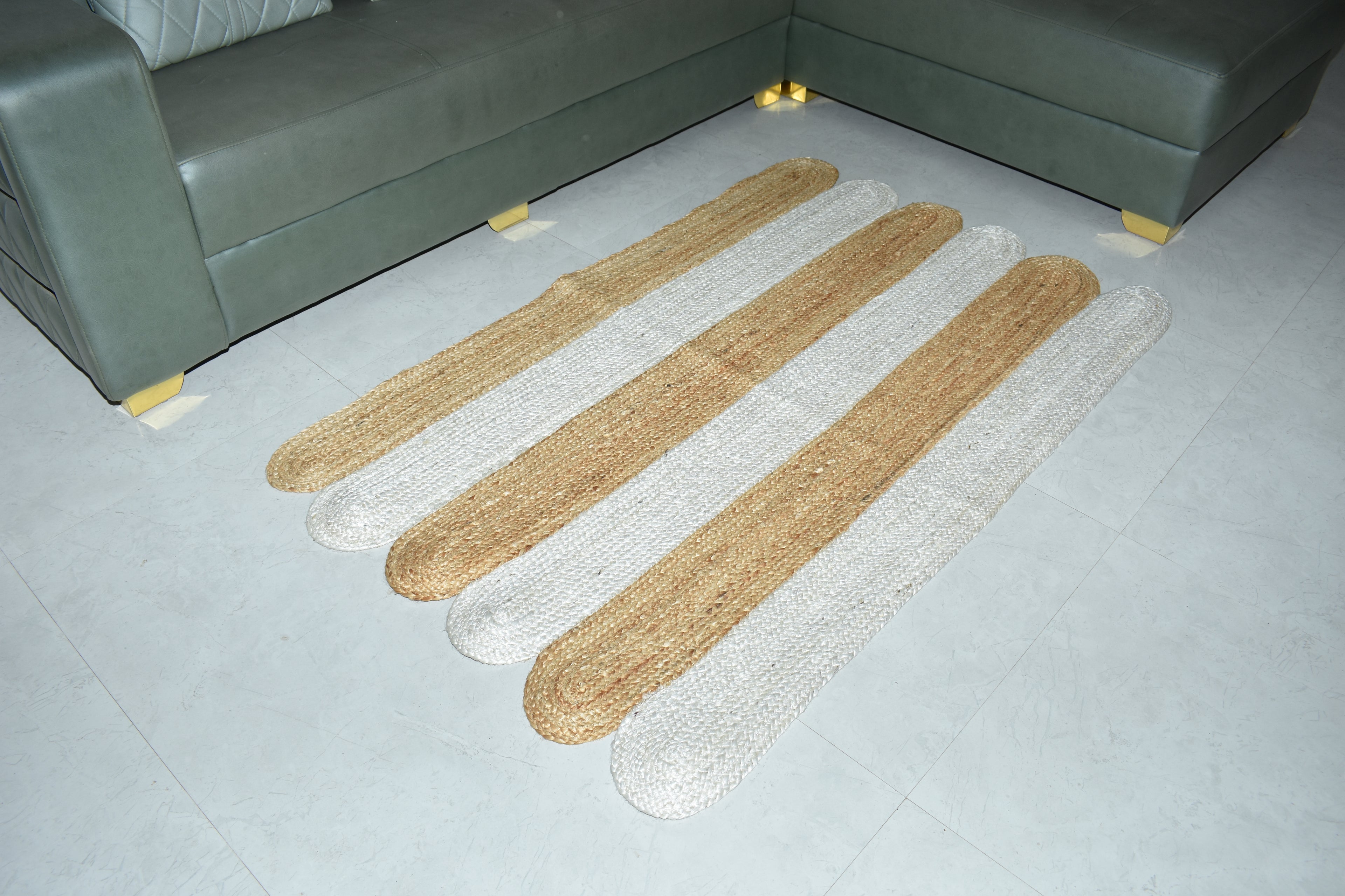 Ripaz Vogue - Farmhouse Jute Rug Oval Natural Jute Rug Braided Beige & White Color