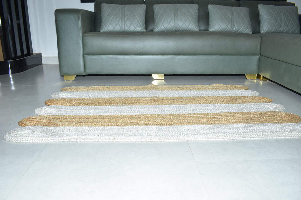 Ripaz Vogue - Farmhouse Jute Rug Oval Natural Jute Rug Braided Beige & White Color