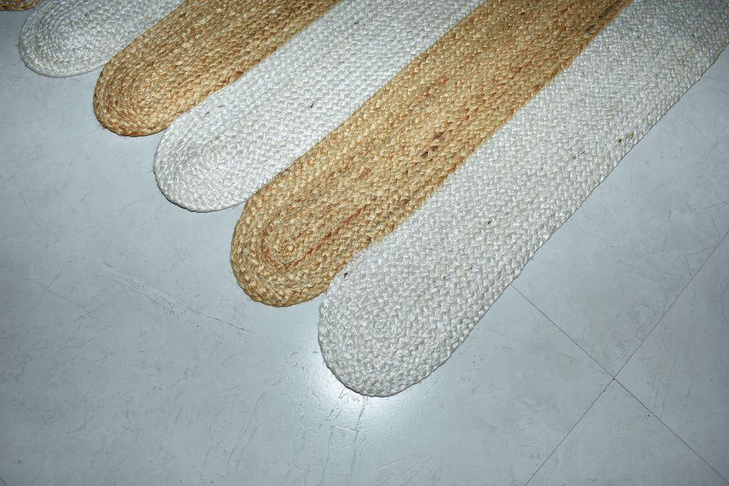 Ripaz Vogue - Farmhouse Jute Rug Oval Natural Jute Rug Braided Beige & White Color