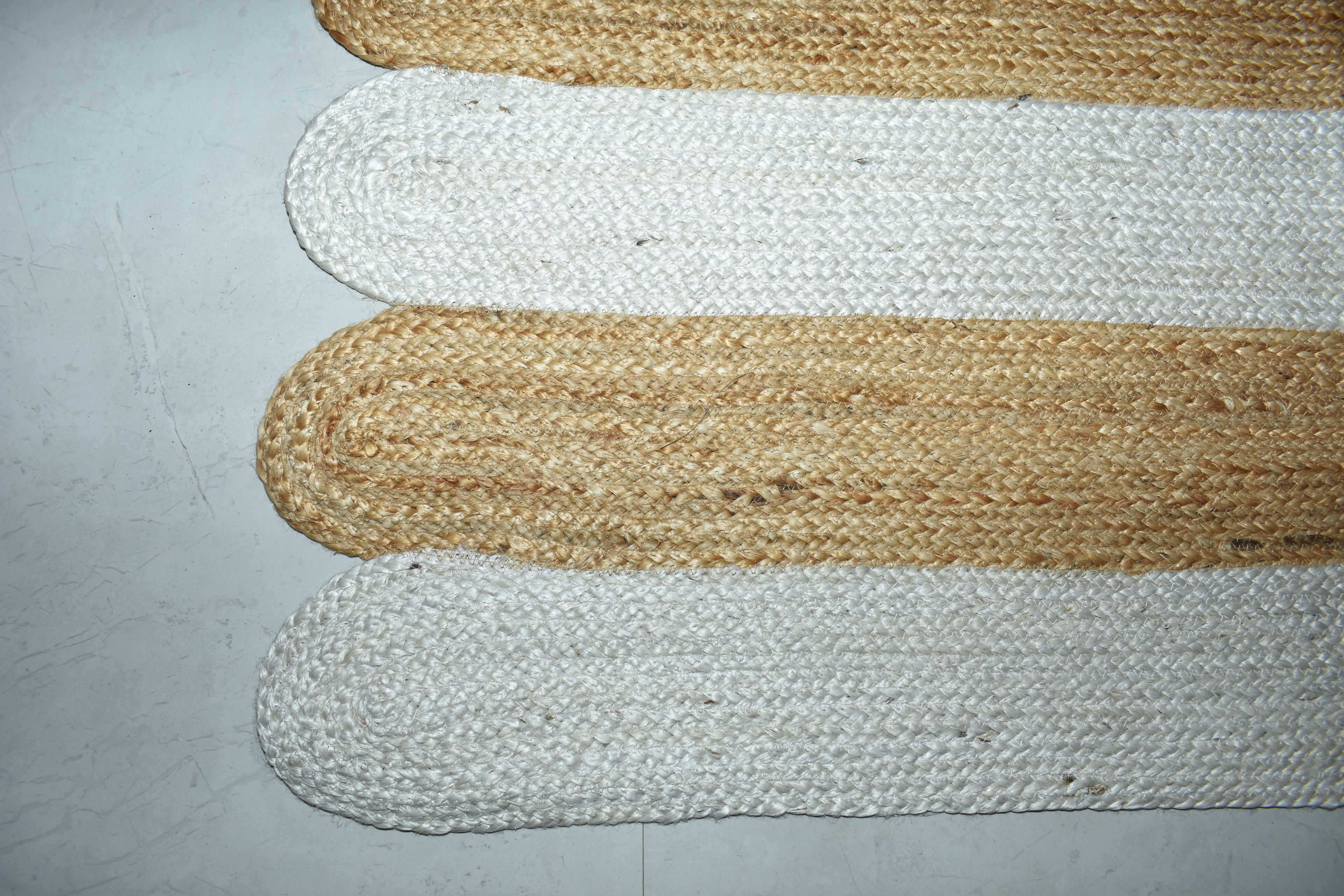 Ripaz Vogue - Farmhouse Jute Rug Oval Natural Jute Rug Braided Beige & White Color