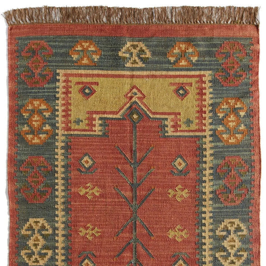 Wool Jute Rug Kilim Traditional Rustic Look Dhurrie Living Room Bedroom Carpet (KLM-29)