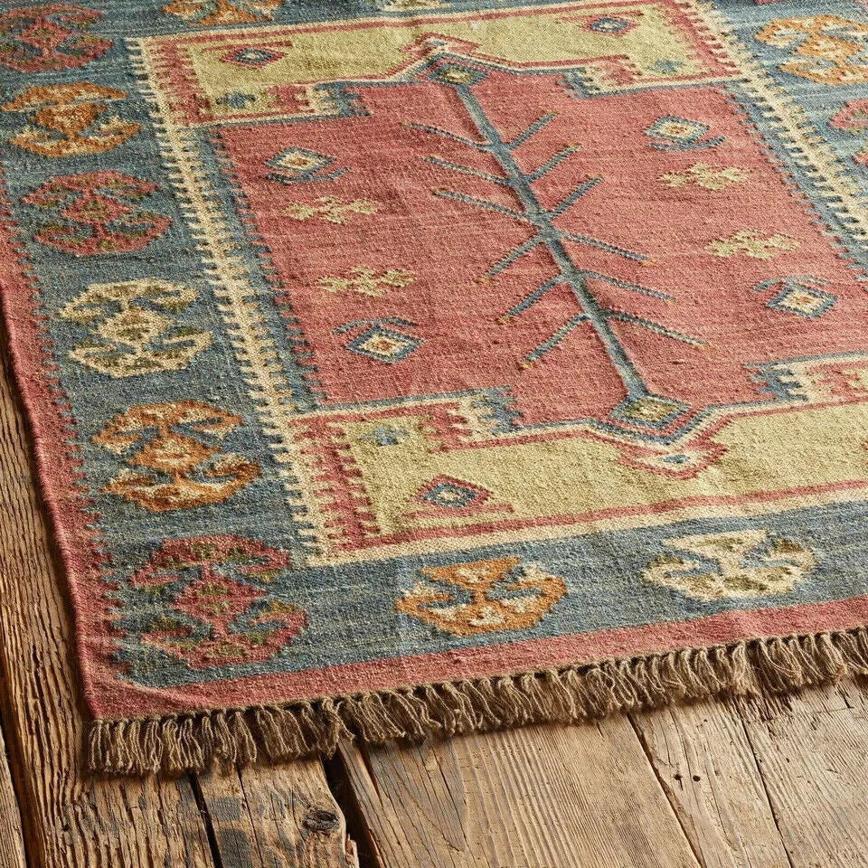 Ripaz Vogue Jute-Teppich, rechteckig, handgeflochten, modernes Design, für Wohnzimmer, Blau und Beige 